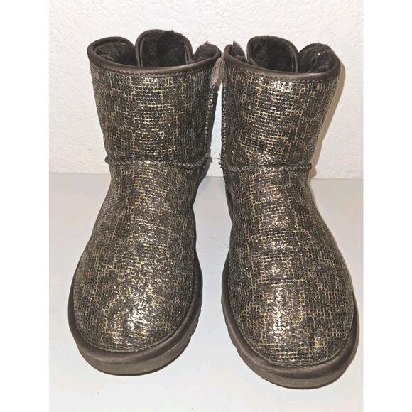 UGG Mini Bailey Bow Glitter Leopard Print Boots Size 6 - Picture 4 of 9